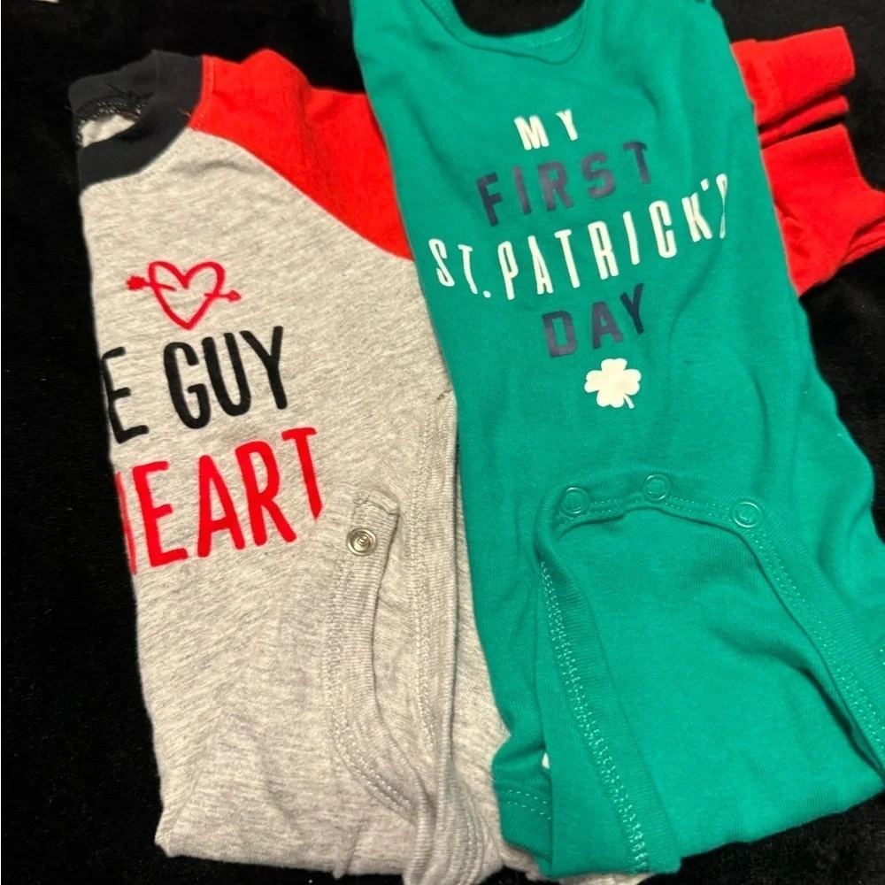 Baby’s First St Patrick’s Day and Valentine’s Day Onesies Never Worn. 12m